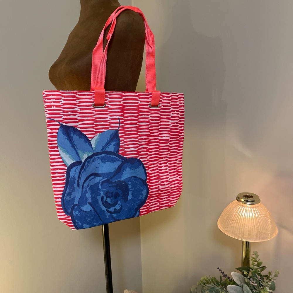 Y2K Vintage Lancome Orange and Blue Floral Tote Bag